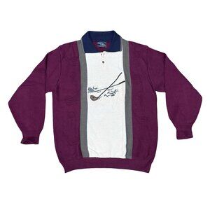 Cypress Links Golf Themed Sweater Burgundy White Mens M Made In USA Dad Gift